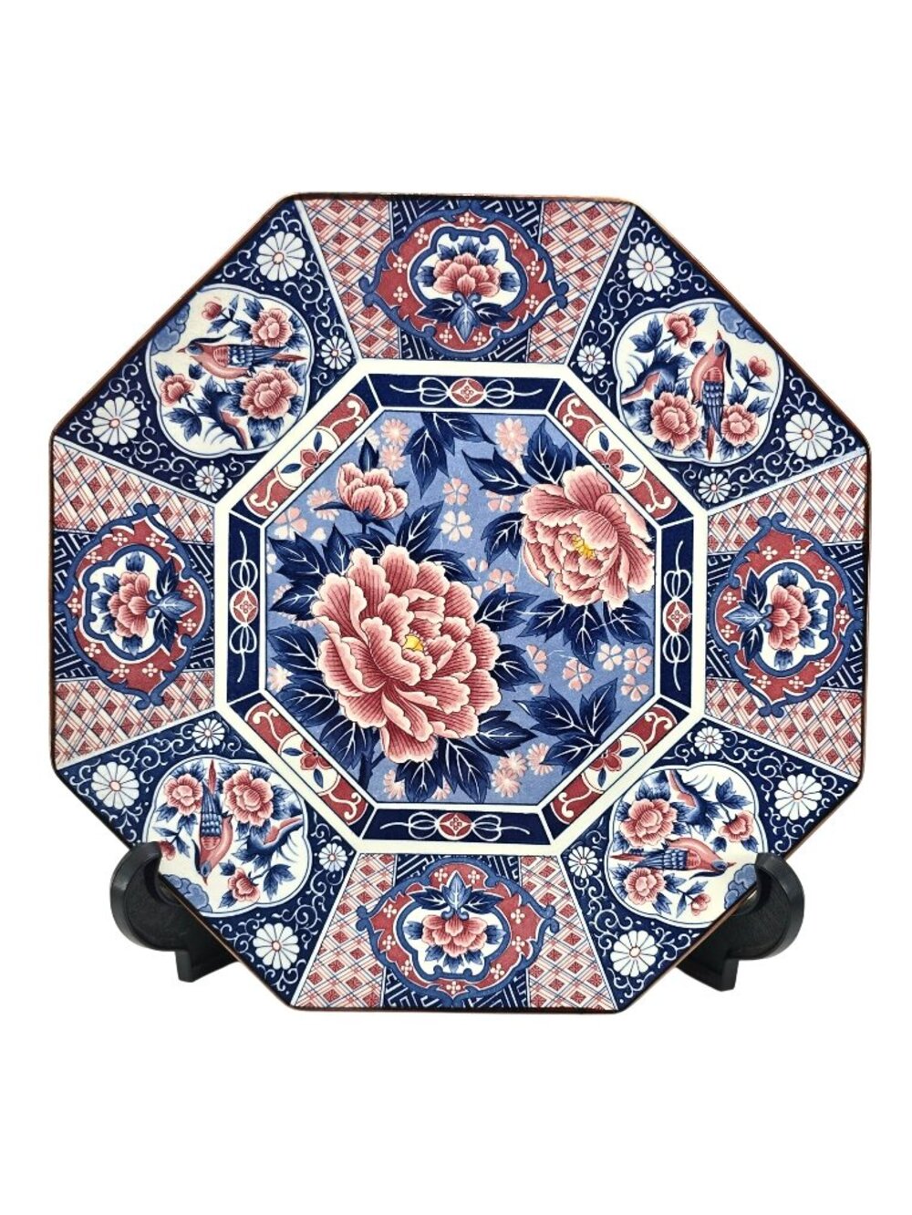Vintage Japanese Kutani Porcelain Octagonal Decorative Plate With Peony JE300